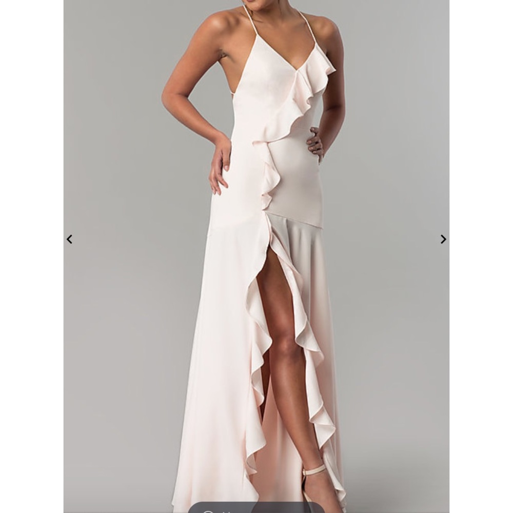 Blush V-neck open-back drop-waist ruffled dress